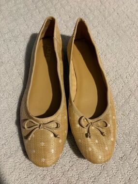 J. Crew Tan Polka Dot Bow Ballet Flats